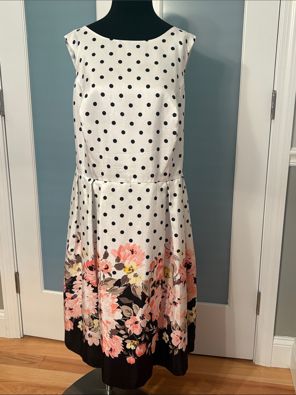 Jessica Howard White Polka Dot Midi Dress with Pink Floral Border